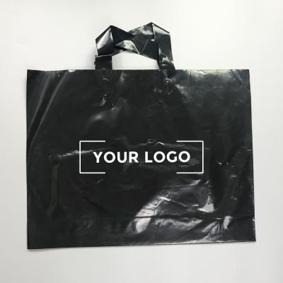 China Printing Gold Silver Logo Recyclable Clothing Shoes Cheap T-shirt Carry Black Perforated Plastic Bags for sale