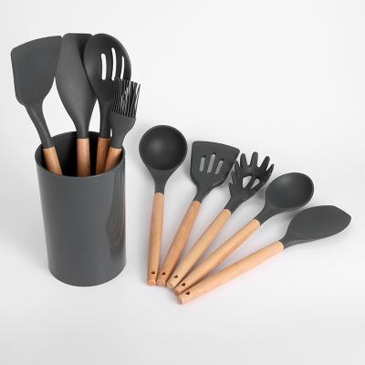 China Sustainable Silicone Tableware Accessories Sale Commercial Wooden Kitchen Utensils Sets And Rack for sale