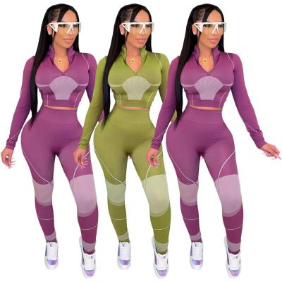 China Hot Sale Autumn Design Women Digital Printed Zipper V-neck QUICK DRY Sports 2 Pieces Tracksuit For Female for sale