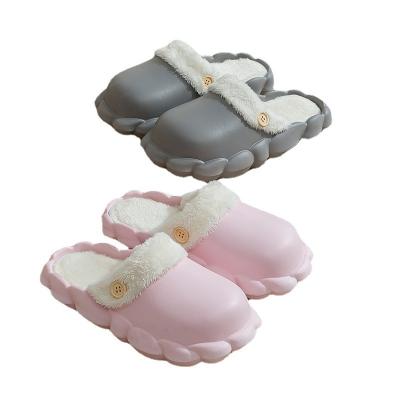 China New Style Winter Hot Selling Soft Cushioning Warming Waterproof Cotton Slippers Plush Women Slippers for sale