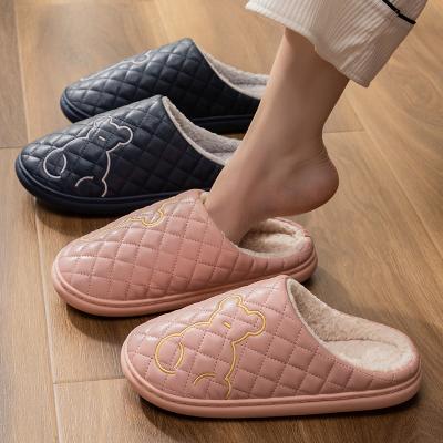 China New Design Waterproof Outdoor Winter PU Slippers Warm Non-slip Home Ladies Cushioning for sale