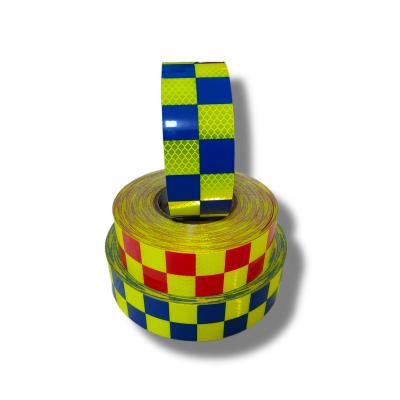 China Battenburg Warning Device Diamond Grade Fluorescent Yellow Blue Tearable Locating Tape For Emergency Vehicle for sale