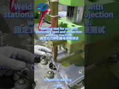 Welding the nuts with the stationary spot and projection welding machine