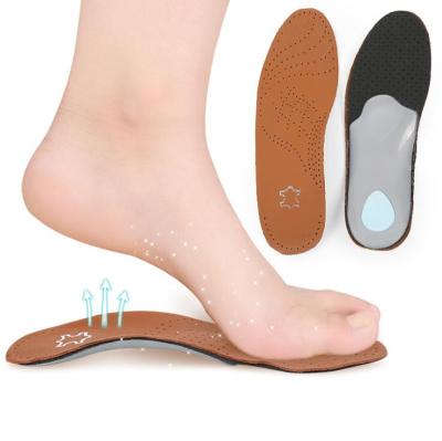 China Hot Selling Orthotic Arch Support Flat Foot Skin Friendly EVA Cowhide Leather Insoles, Leather Orthopedic Insole for sale