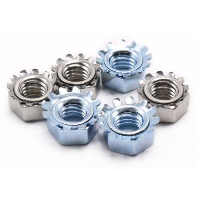 China Heavy Industry Custom 1/4 inch 10mm m8 m6 Galvanzized K-Lock Stainless Steel Hex K Lock Nut Round Nuts Knuts for sale