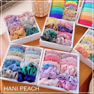 China New Fashion Scrunchies Rainbow Boxes Stick Hair Tie For Women Girls Printed Floral Elastic Hair Bands Lace Up Ponytail Plug Hair Accessories for sale