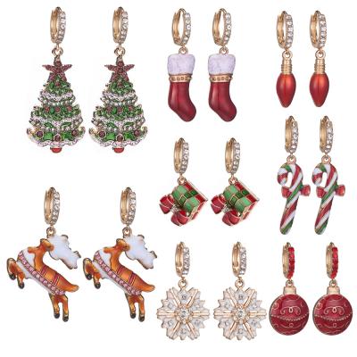 China Party Accessories Christmas Earrings Women Drop Oil Christmas Tree Elk Earrings Gift Box Set for sale