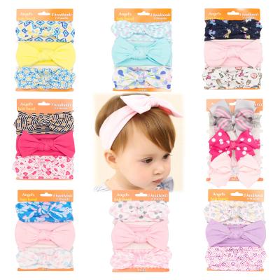 China 3pcs/set Newborn Child Eco-friendly Handmade Nylon Girl and Bow Flower Set Baby Toddler Elastic Knot Hairband Small Cotton Accessory for sale