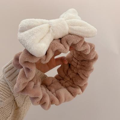 China New Eco-Friendly Knitted Circle Coral Velvet Bow Makeup Headband Spa Headband Face Hair Headbands For Women for sale