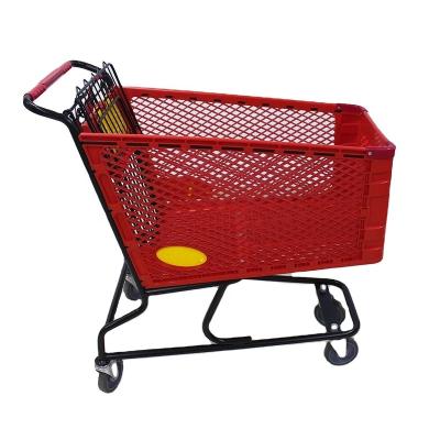 China Unfolding 180L Plastic Grocery Shopping Trolley, Plastic Supermarket Cart Shopping Push Trolley, 4 Wheel Plastic Trolley for sale