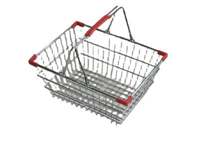 China Durable 17L Supermarket Metal Handles Wire Shopping Hand Baskets With Chrome Plating for sale