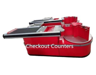 China Super Mall American Style Supermarket Cashier Counter with Carousels Bag Holders, Cash Desk, Supermarket Cashier Checkout Counter for sale