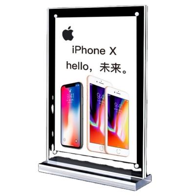 China Stick Type A4 A5 A6 Size T Shape Sign Holder Display Plastic Magnetic Clear Acrylic Menu Holder With Base KS-811 for sale