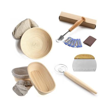 China Disposable Rattan Proofing Basket Kit with Stainless Steel Lame Bread Metal Dough Cutter Dough Beater for sale