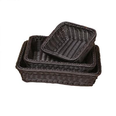 China Sustainable Woven Fruit Bread Imitation Rattan Tray For Storage Blue for sale