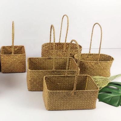 China Used For Bread/Fruit/Vegetable Plankton Weave Vegetable/Snack Storage Basket Bridesmaid Basket Wedding With Handles for sale