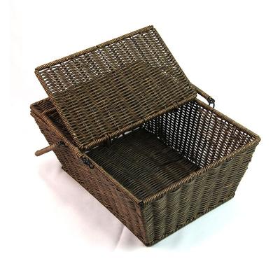 China Sustainable Plastic PP Rattan Wicker Picnic Basket With Handles And Lids for sale