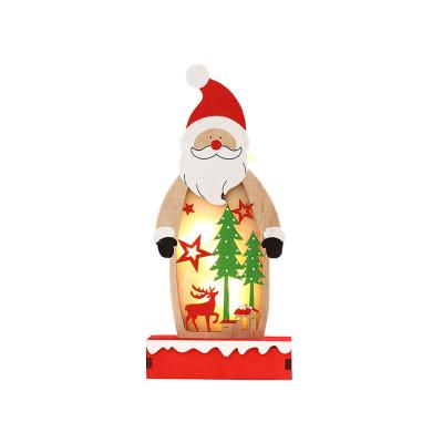 China 2021 Santa Wooden Small Christmas Craft Child Christmas Deer Decorations Wooden Hanging Craft With Light for sale