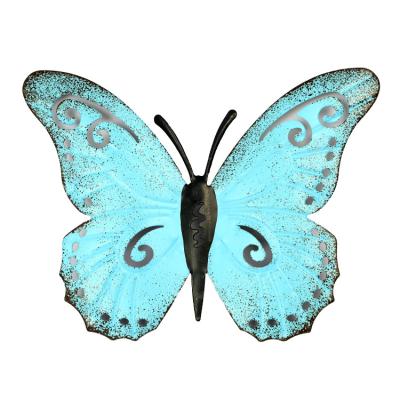 China New Europe Wall Decoration Indoor Home Garden Ornaments Light Blue Butterfly Metal Crafts Wall Decorations for sale