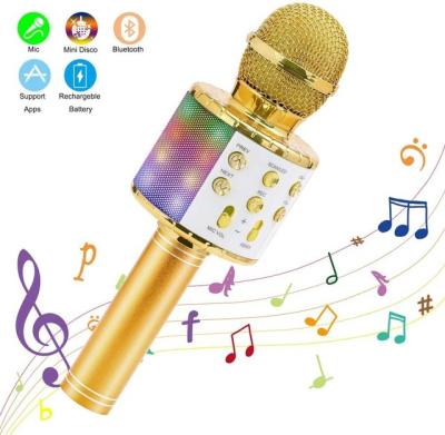 China Hot Selling Amazon W858L Portable Karaoke Microphone Speaker LED Light Wireless Handheld Microphone KTV Player Portable KTV Sing and Recordings for sale