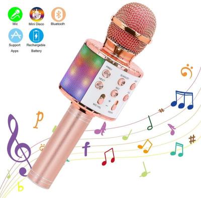 China Microphone Factory Price WS 858L Mini Wireless Karaoke Mic Wireless Cennect Handheld Wireless Microphone In Colourul Led Light for sale