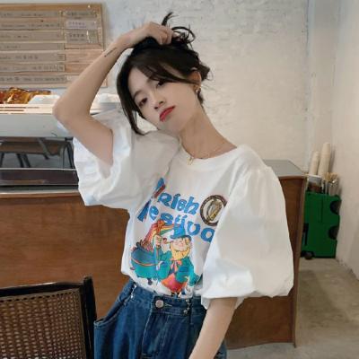 China 2022 summer new sleeve graphic women's anti-pilling loose printing large size casual bubble T-shirt for sale