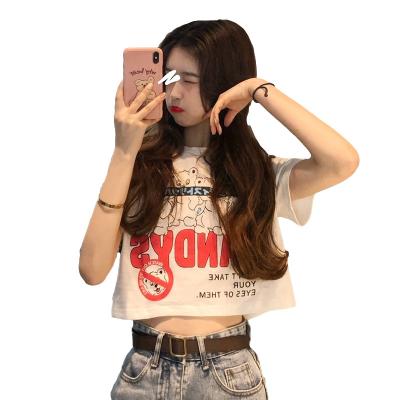 China 2022 Summer New Cartoon Graphic Print Korean White Slim Short Sleeve Women's T-shirt QUICK DRY for sale