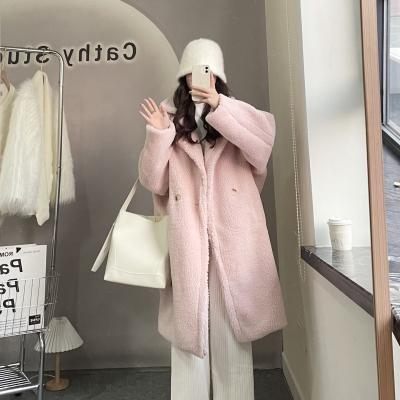 China Factory Wholesale Price Sales Cathy Mid Length Cherry Blossom Pink Teddy Bear Waterproof Warm Coat for sale