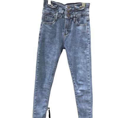 China Breathable Refined And Fashionable Women Cathy Custom Designed High Waist Washed Blue Skinny Leg Pants for sale