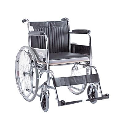 China Steel Hospital Reclinging Toilet Chair Commode Wheelchair Detachable Seat Cover With Bucket Steel Commode Wheelchair for sale