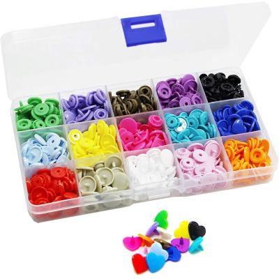 China Viable 150 Sets KAM Snaps Heart Shaped With Storage Box, 1/2inch T5 Size Shiny Plastic Resin Fasteners NO--Sew Buttons For Bibs for sale