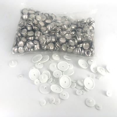 China Sustainable Plastic Cloth Covered Button White DIY Aluminum Backdrop Sewing Button For Clothes for sale