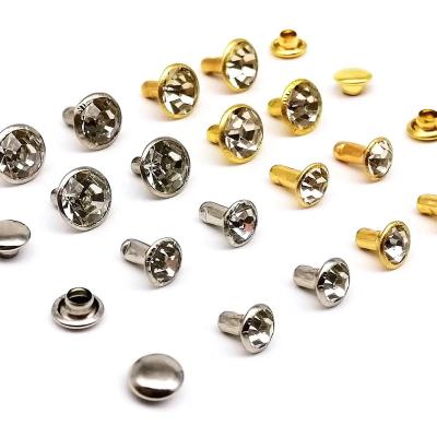 China IRON crystals nickel free rhinestone rivets Diamond Studs Double Cap Rivet spot METAL rivets for cloth shoes leather hat for sale