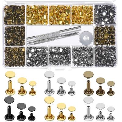 China 240 SETS Workable 3 Sizes Cap Leather Double Rivet Tubular Metal Studs With 3 Pieces Tool Kit Setting For Trade Rep Leather Bags for sale