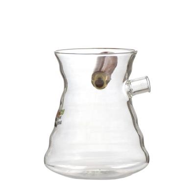 China Sustainable Amazon Product Coffee Server Pot With Wood Handle Borosilicate Coffee V60 Heat Resistant Glass Pot for sale