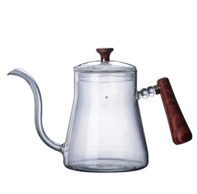 China Sustainable Amazon Product Gooseneck 550ml Borosilicate Glass Coffee Kettle Pour Over Pot V60 Drip Teapot for sale