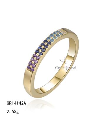 China Grace Jewelry Modern Design Luxury Trendy Gradient Color Gemstone 925 Silver Gold Plated Jewelry Ring for sale