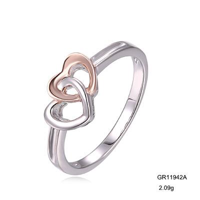 China Interlocking Heart 925 Sterling Silver Rings Fashionable color Jewelry from Grace Jewelry Relationship Dual Plated for sale