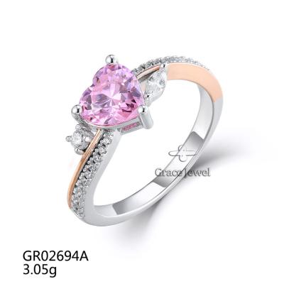 China FASHIONABLE big heart of Grace Jewelry Dual Color Plated cut pink zircon engagement rings for women for sale