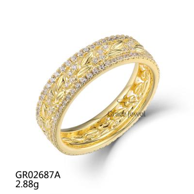 China TRENDY Grace Jewelry Rice Rich Eternity CZ Edge Cavity Gold Plated 925 Sterling Silver Ring for sale