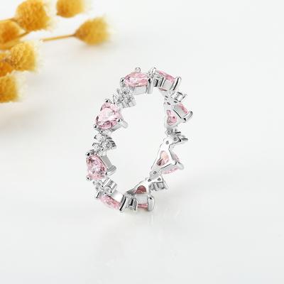 China FASHIONABLE Grace Jewelry Heart Cut Pink Zircon Pave Ring 925 Silver for sale