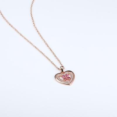 China Gold Plated Cavity TRENDY Ruby Heart Necklace Pendant of Grace Jewelry Relationship Gift Rose Sterling Silver S925 for sale