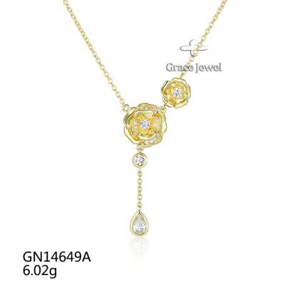 China Grace Jewelry FASHIONABLE 3D Camellia Flower Manufacturer Direct Gold plated 925 Sterling Silver Necklace for sale