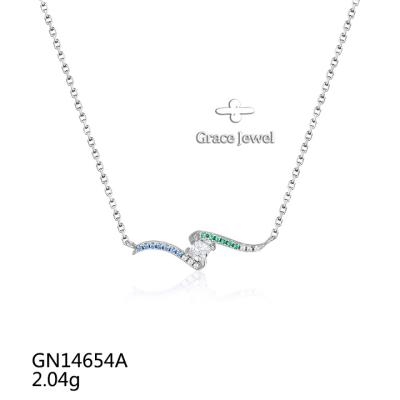 China FASHIONABLE Grace Jewelry Summer Trend Nano Crystal Colored 925 Sterling Silver Ocean Wave Necklaces For Women for sale