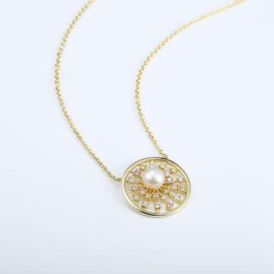 China FASHIONABLE Necklace from Grace Jewelry Hollow Round Women 925 Sterling Silver Plated Gold Pearl for sale