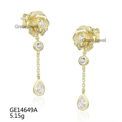 China Grace Jewelry Manufacturer Supply Trendy Camellia 925 Sterling Silver Gold Western Rose Flower FASHIONABLE Luxury Earrings for sale