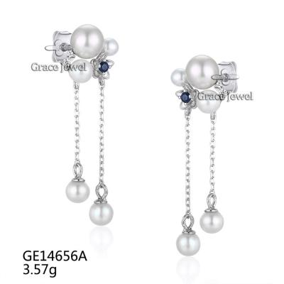 China Grace Jewelry New Arrival Flower TRENDY 925 Sterling Silver Luxury Freshwater Pearl Spinel Drop Dangle Blue Earrings for sale