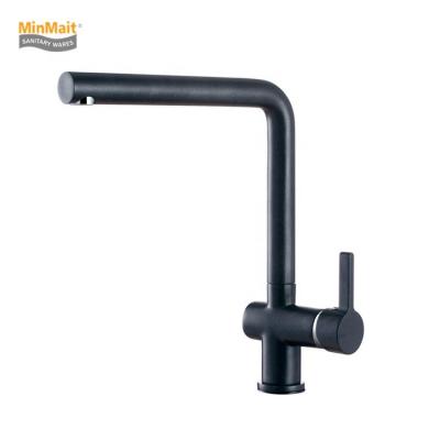 China Factory Supply Modern Long Neck Platform Mounted Kitchen Faucet Black Mixer Tap (155556PBM) for sale