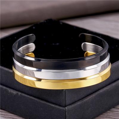 China Dropshipping Custom Stainless Steel Shiny Gold Cuff Wholesale FASHIONABLE Luxury Open Bangle Bracelets & Bangles For Man for sale