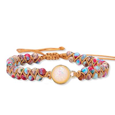 China Handmade Natural BOHEMIA Stones Beads Bracelet Adjust Size Braided Wrap Bracelet Accept Small Order Opal Stones Jewelry High Quality for sale